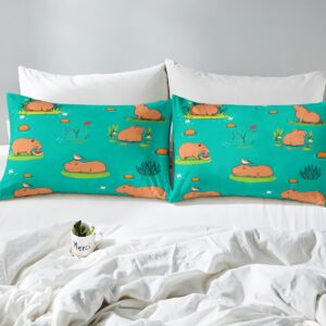 Capybara Bedding Set Twin Size for Boys Girls Cute Wild Animal Capybara Duvet Cover Funny Capybaras Comforter Cover Cartoon Rodent Animals Bedspread Cover Capybara Bedding Gifts for Capybara Lovers