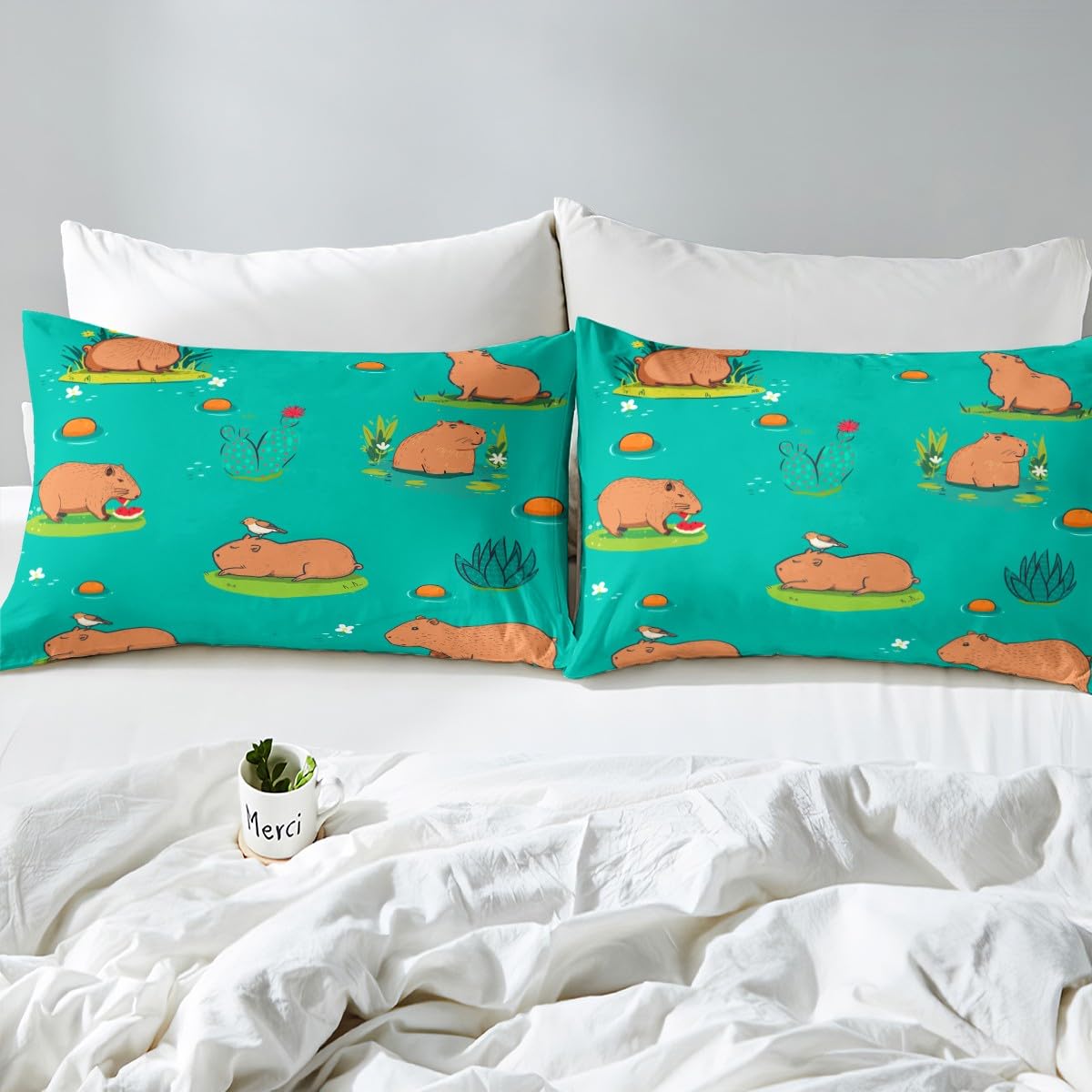 Capybara Bedding Set Twin Size for Boys Girls Cute Wild Animal Capybara Duvet Cover Funny Capybaras Comforter Cover Cartoon Rodent Animals Bedspread Cover Capybara Bedding Gifts for Capybara Lovers