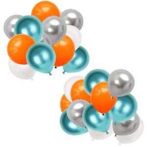 iguo teal orange metallic silver balloons,pack of 40pcs latex ballloons 12 inch great for carnivals graduation friends family party birthdays weddings bridal shower decorations