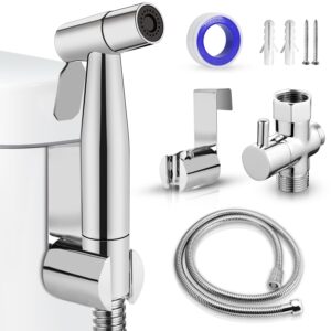 handheld toilet bidet sprayer, stainless steel adjustable water pressure jet sprayer for existing toilets, bathroom bidet attachment sprayer set for feminine hygiene muslim shower