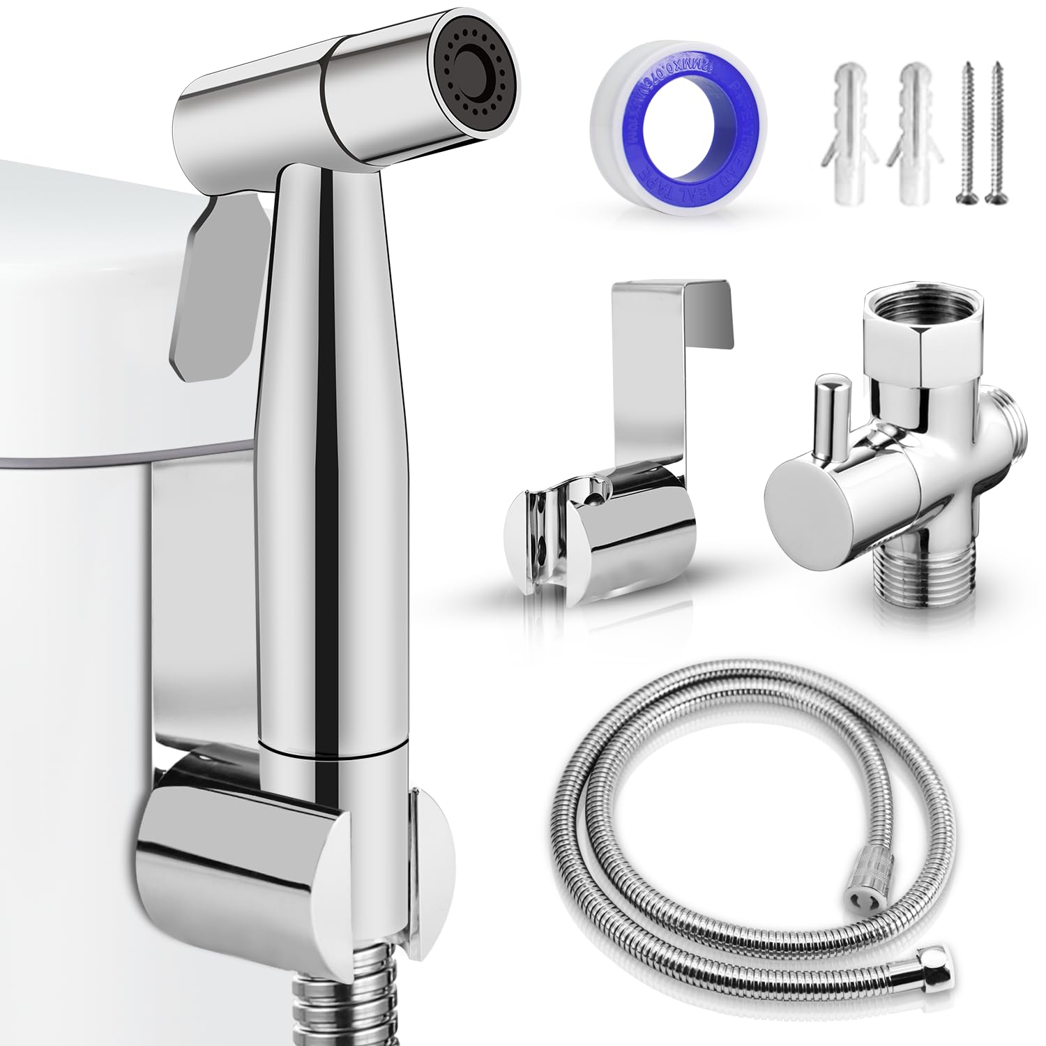 Handheld Toilet Bidet Sprayer, Stainless Steel Adjustable Water Pressure Jet Sprayer for Existing Toilets, Bathroom Bidet Attachment Sprayer Set for Feminine Hygiene Muslim Shower