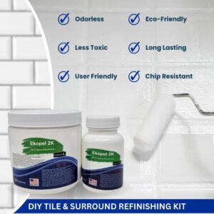 Ekopel Roll On Bathtub Refinishing Kit - Made in The USA - Odorless Tub and Tile Reglazing - 20X Thicker Than All Other Refinishing Kits (No Tools) - Gloss White