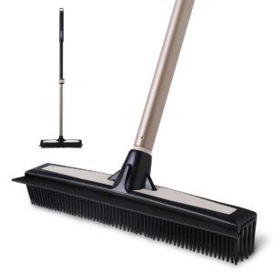 eyliden carpet rake for pet hair removal, 2-in-1 rubber broom with squeegee and 54’’ telescopic long handle, fur pet hair removal broom for carpet rug floor hardwood tile