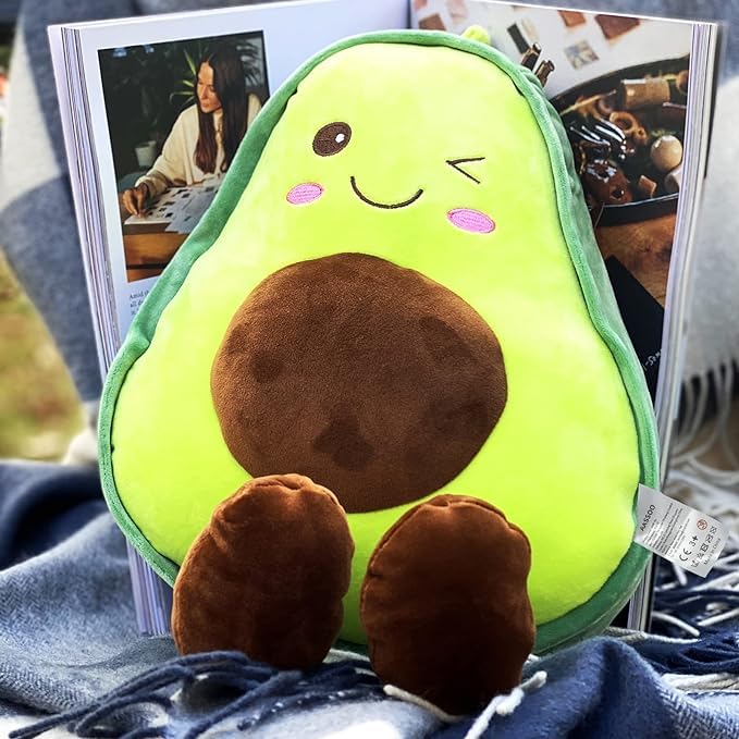 Avocado Stuffed Animal Snuggly Plushies Fruit Soft Plush Toy Hugging Pillow, 2 Pack Cute Cartoon Plush Avocado Kawaii Food Shaped Fruit Pillow Gifts for Birthday,Valentine's Day,Christmas