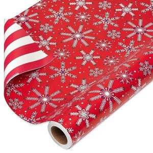 american greetings 175 sq. ft. reversible red christmas wrapping paper, candy cane stripes and snowflakes (1 jumbo roll 30 in. x 70 ft.)