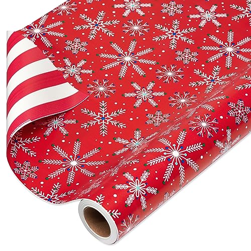 American Greetings 175 sq. ft. Reversible Red Christmas Wrapping Paper, Candy Cane Stripes and Snowflakes (1 Jumbo Roll 30 in. X 70 ft.)