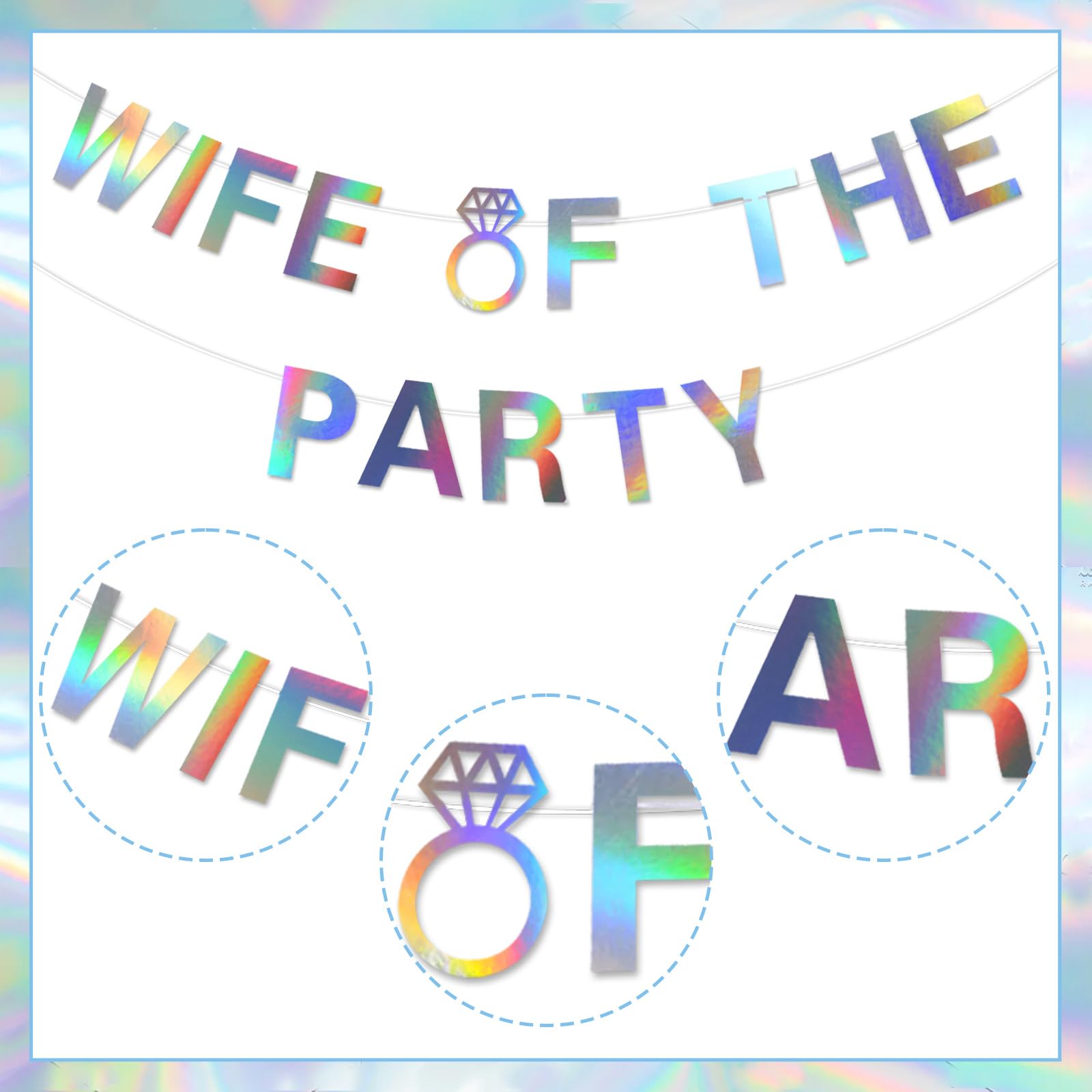 Sursurprise Wife of the Party Bachelorette Decorations, Wife of the Party Banner Sign Iridescent Holographic for Bridal Shower Engagement Wedding Party Supplies