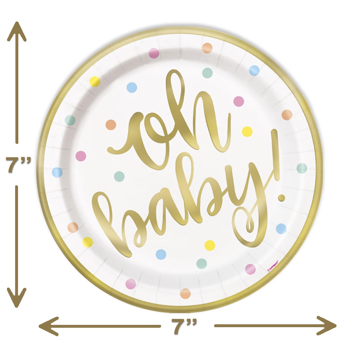 Lobyn Oh Baby Dessert Plates and Napkins - Elegant Gold and White Baby Shower Disposable Set - Cake Plates - 16 Count of 7 Inch Disposable Plates, and 16 Napkins - Baby Shower Plates