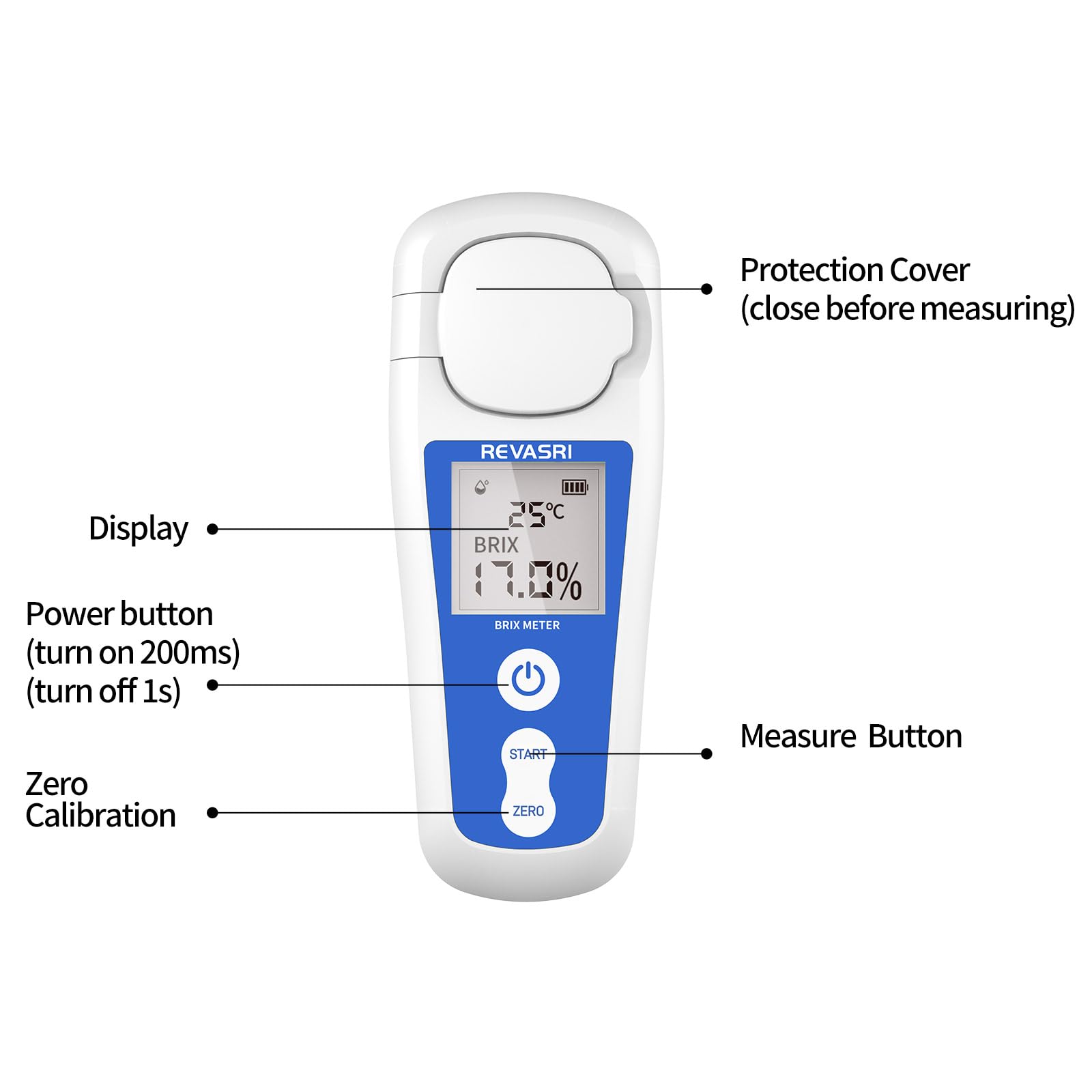 REVASRI Digital Brix Refractometer, Rechargeable Brix Meter for Liquid Sugar Content with LCD, 0-55% Range ±0.2% Accuracy with Auto Temperature Compensation