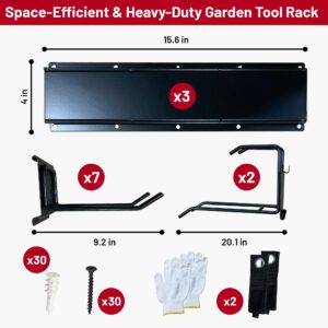 Ohana Love Garage Tool Organizer Wall Mount With Gardening Gloves - Adjustable Garden Tool Organizer for Garage with 9 Heavy Duty Snap On Hooks, 3 Rails, 2 Cable Storage Hooks Broom holder wall mount