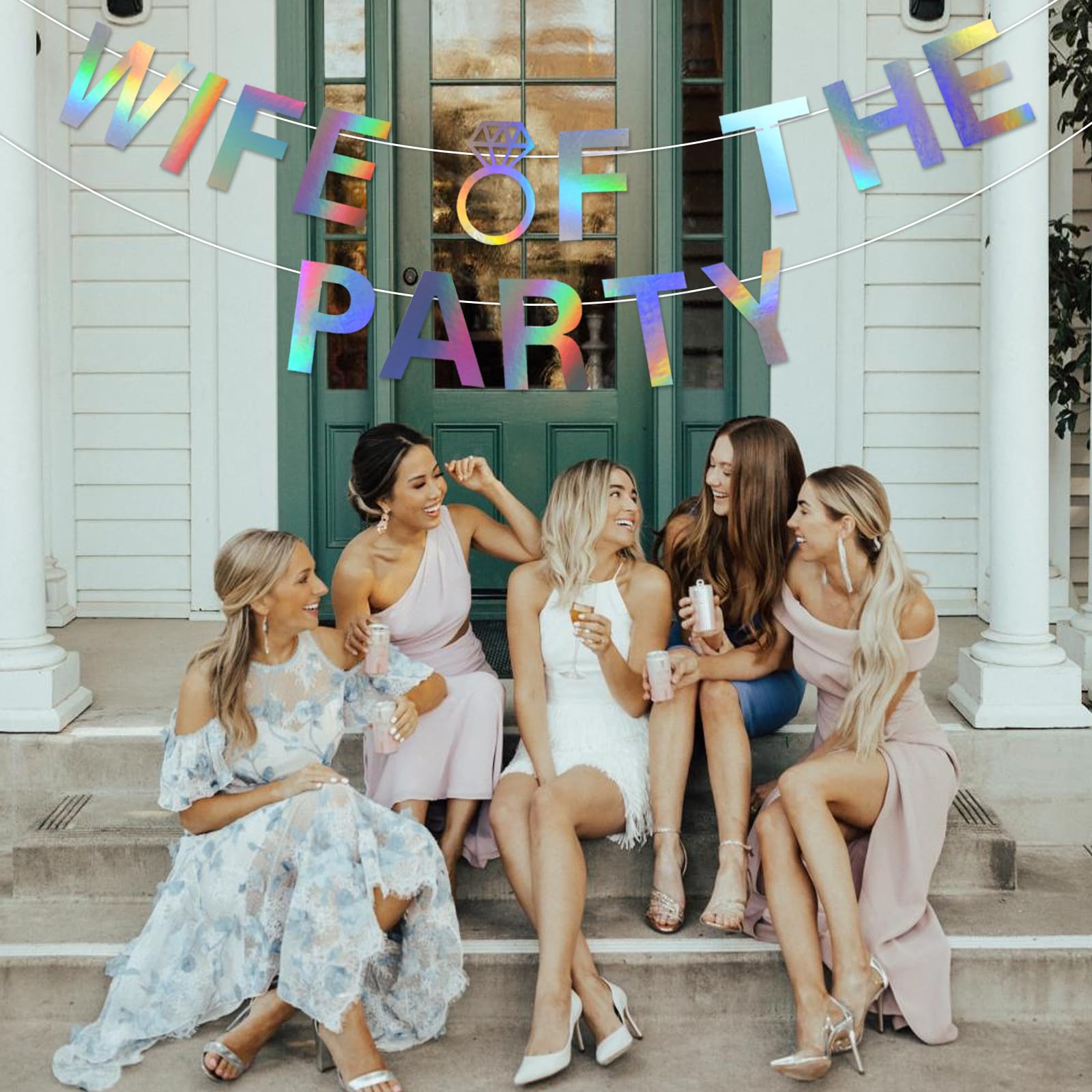 Sursurprise Wife of the Party Bachelorette Decorations, Wife of the Party Banner Sign Iridescent Holographic for Bridal Shower Engagement Wedding Party Supplies