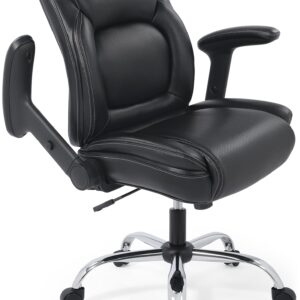 CHAIRMAN Multi-Purpose Premium Bonded Leather Padded Mid-Back Adjustable-Height/Tilt, Swivel Office Computer Desk Task Chair with Functional Arms, Black