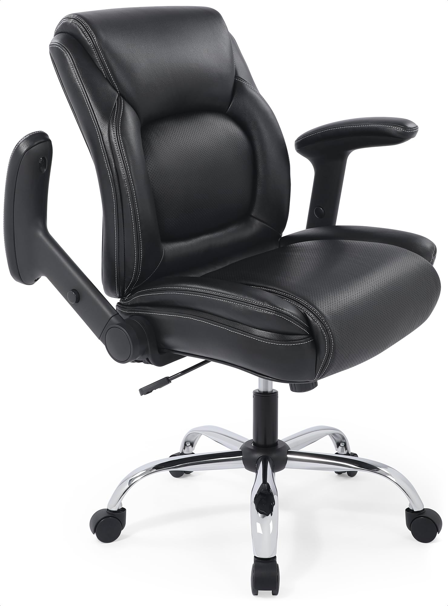 CHAIRMAN Multi-Purpose Premium Bonded Leather Padded Mid-Back Adjustable-Height/Tilt, Swivel Office Computer Desk Task Chair with Functional Arms, Black