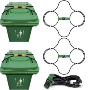 suzile 2 pcs trash can lock heavy duty trash can lid lock garbage can lock garbage can holders for outside trash can bungee cord for 30-50 gal trash cans dogs raccoon squirrel bear outdoor (green)