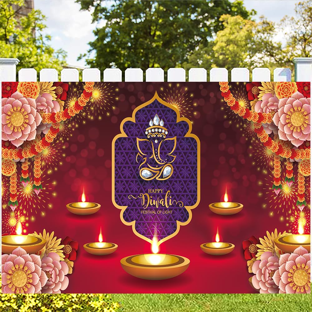 KYMY Happy Diwali Backdrop, Happy Diwali Festival Banner with 70.8X43.3inch, India Festival of Lights Backdrop, Diwali Party Supplier for Diwali Photography Background Party Decoration