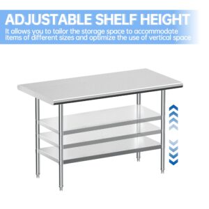 JOPHUN Stainless Steel Work Table, NSF Commercial Worktable with Undershelf and Legs for Restaurant, Home and Hotel - 24" D x 48" W x 34" H Inches