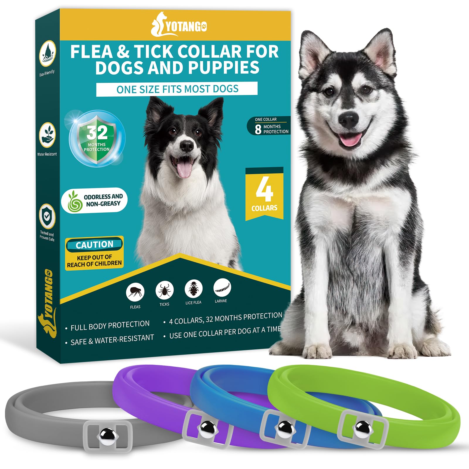 4 Pack Flea Collar for Dogs, Dog Flea and Tick Collar 8 Months Flea and Tick Treatment Prevention for Dogs, Waterproof Adjustable Dog Flea Collar Natural Tick and Flea Collar for Dogs (4Color)