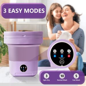 Portable Washing Machine 11L Collapsible Mini Foldable Washer & Spin Dryer for Baby Clothes, Underwear, Small Items, 3 Modes - For Travel, RV, Camping, Home, Apartments, Dorm Laundry and Work (Purple)