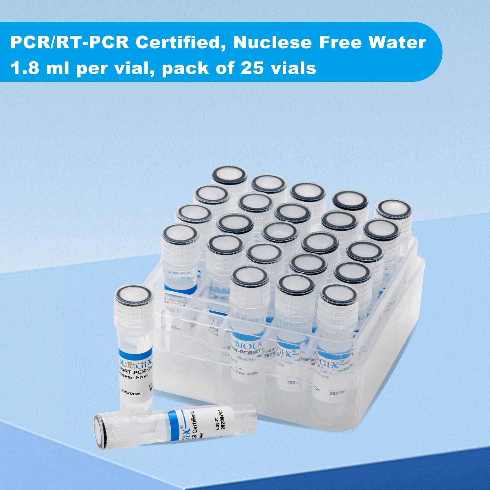 CryoKing Ultra Pure Water, 25 x 1.8 ml Molecular Biology Grade, DNase, RNAse, Protease, Endotoxins (Pyrogen) Free, PCR/RT-PCR Certified, Nuclease-Free Water, 25 x 1.8 ml/Pack, Made in USA