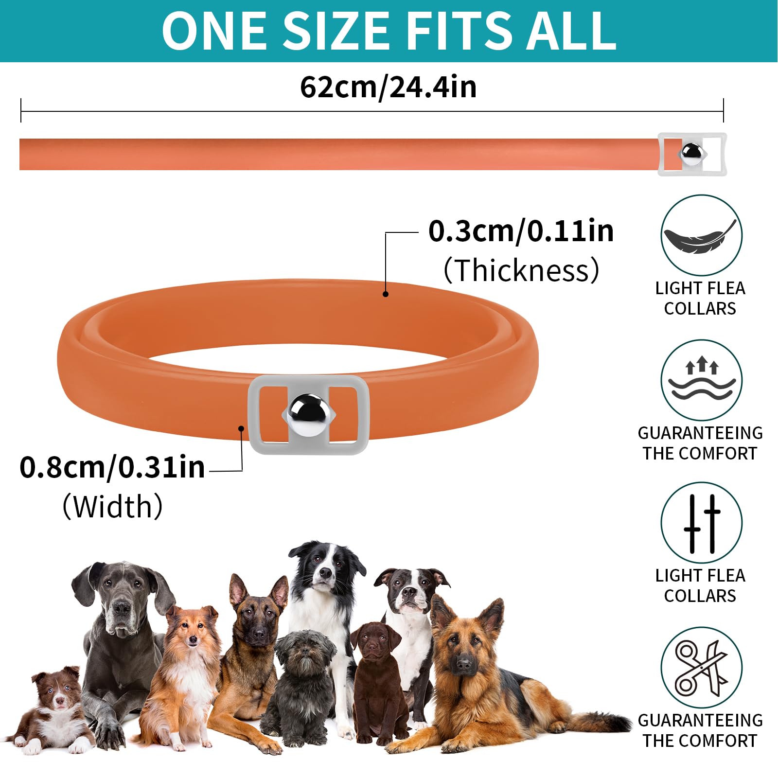 4 Pack Flea Collar for Dogs, Dog Flea and Tick Collar 8 Months Flea and Tick Treatment Prevention for Dogs, Waterproof Adjustable Dog Flea Collar Natural Tick and Flea Collar for Dogs (Oragne&Green)