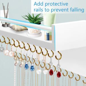 OURISE Necklace Holder Wall Hanging Jewelry Organizer with 30 Hooks & Cosmetics Shelf,Wall Jewelry Organizer for Necklaces Bracelet Earrings Ring