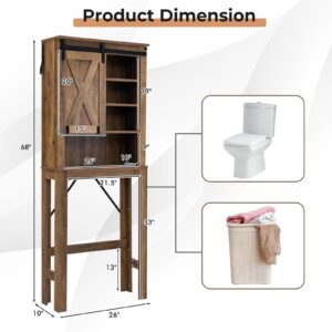 LOKO 4-Tier Over The Toilet Storage Cabinet, Bathroom Toilet Rack with 3-Position Adjustable Shelves, Freestanding Above Toilet Organizer with Anti-Toppling Devices & Non-Slip Foot Pads, Brown