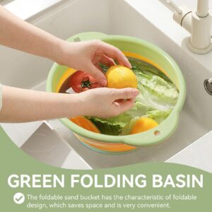 Collapsible Dish Basin, Compact Collapsible Wash Basin Lightweight Silicone Basin for Small Scale Washing Foldable Sink Tub for Outdoor Camping(Green)