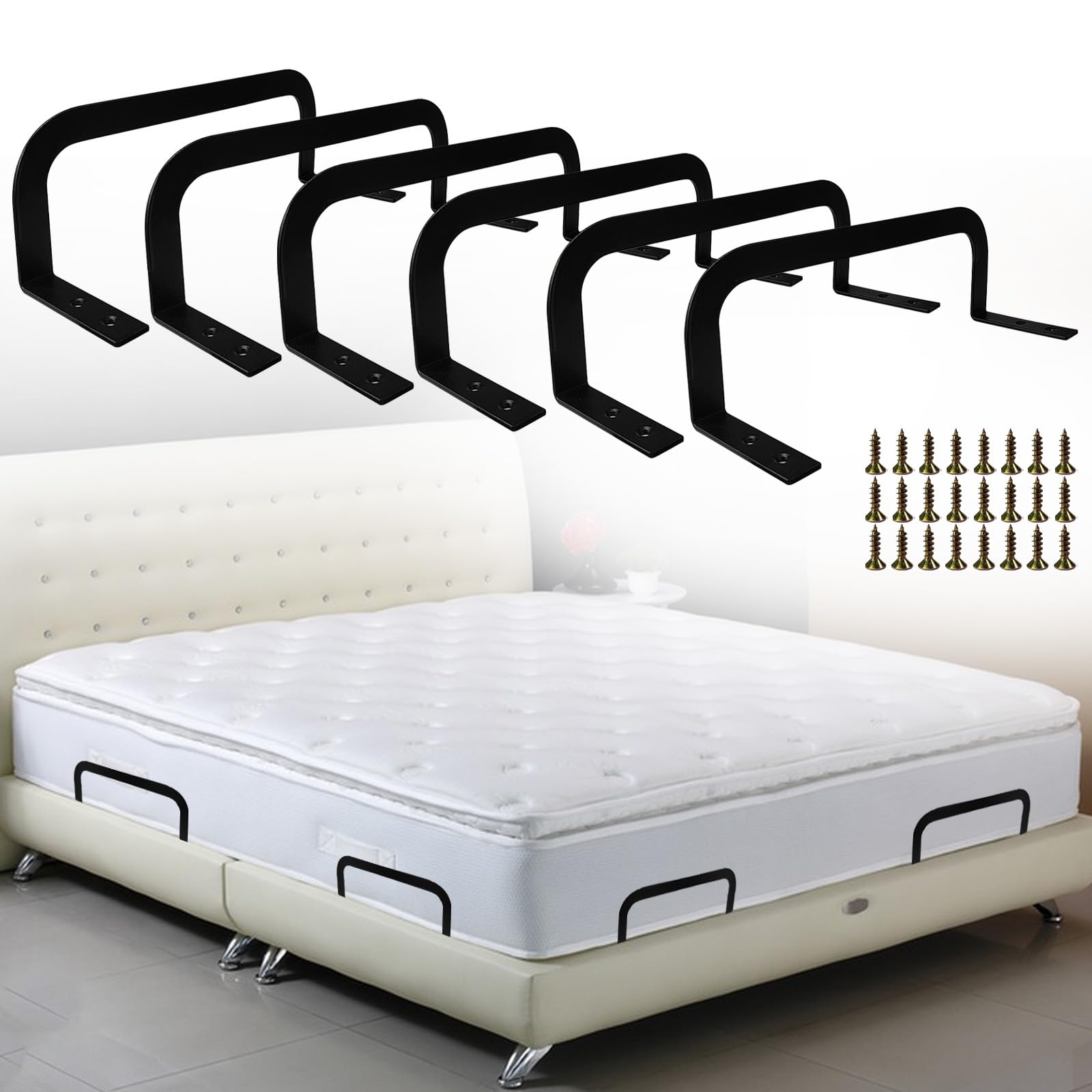 6 PCS Mattress Retainer Bar, Mattress Slide Stopper, Keep Mattress Topper from Sliding, Stopper to Prevent Sliding Holder in Place, Anti Slip Mattress Gripper for Most Soft Bed Mattress