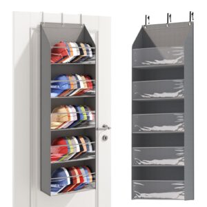 fixwal over the door hat racks for baseball caps, clear deep pockets hat organizer for closet, holds up to 72 caps hat storage organizer with 3 hooks, grey