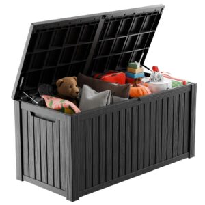 rojik outdoor storage housing deck box-waterproof patio furniture,garden tools,cushions,pool accessories storage waterproof resin box with capacity (180 gal & black)