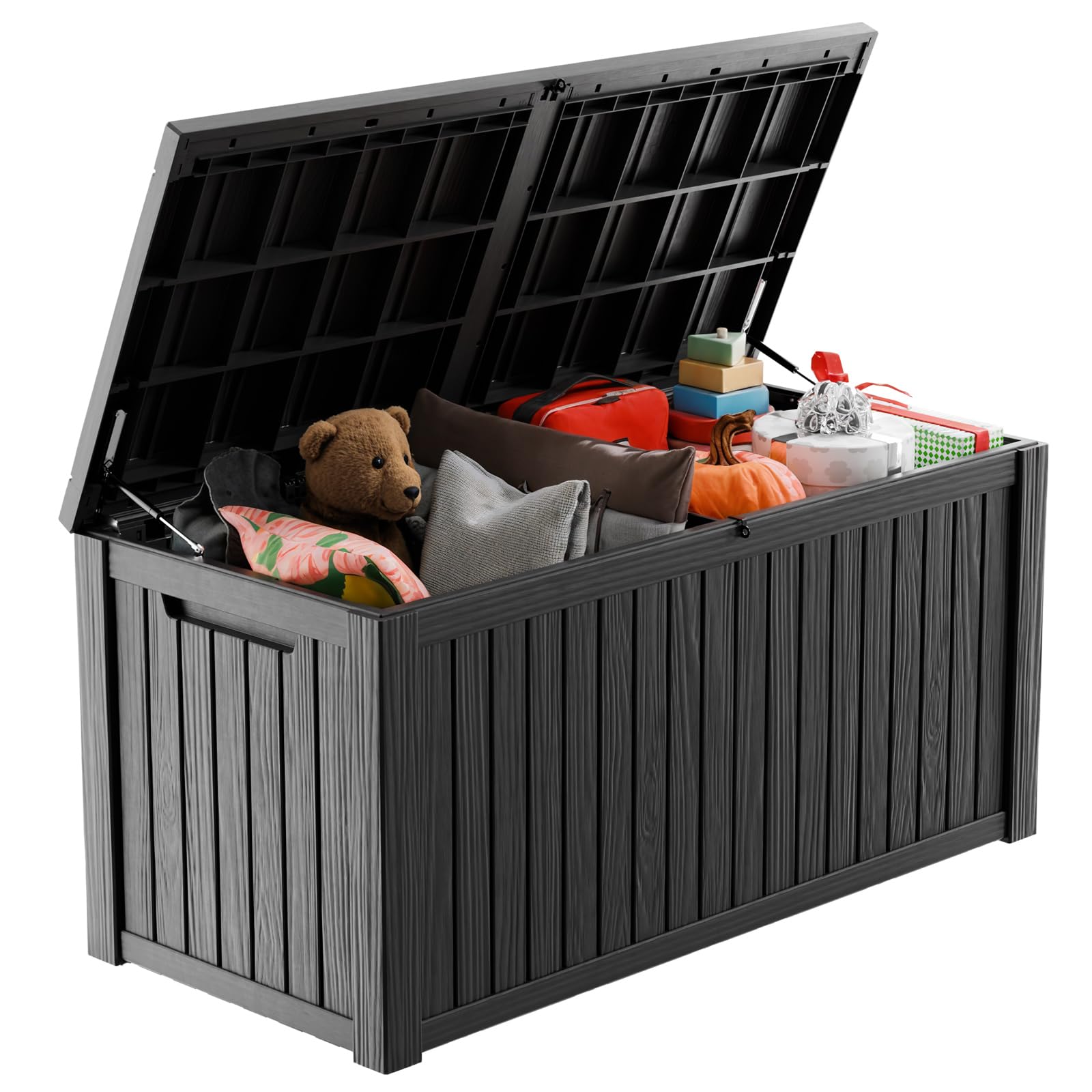 ROJIK Outdoor Storage Housing Deck Box-Waterproof Patio Furniture,Garden Tools,Cushions,Pool Accessories Storage Waterproof Resin Box with Capacity (180 Gal & Black)