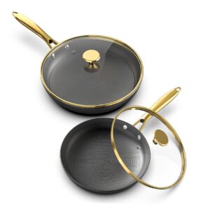 imarku non stick frying pans, frying pan with lid 2pcs - 10 inch and 12 inch long lasting nonstick frying pan cast iron skillets, frying pans nonstick with lid, easy clean frying pans, christmas gifts