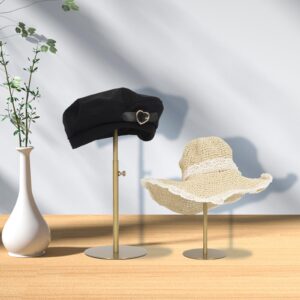 MCKECHSION Hat Display Stand 2PCS Stainless Steel Brushed Nickel Titanium Hat Stand Metal Golden Adjustable Height Cap Rack Showcase Fingerprint Resistant for Home Boutique Retail Store