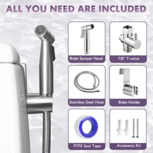 Handheld Toilet Bidet Sprayer, Stainless Steel Adjustable Water Pressure Jet Sprayer for Existing Toilets, Bathroom Bidet Attachment Sprayer Set for Feminine Hygiene Muslim Shower