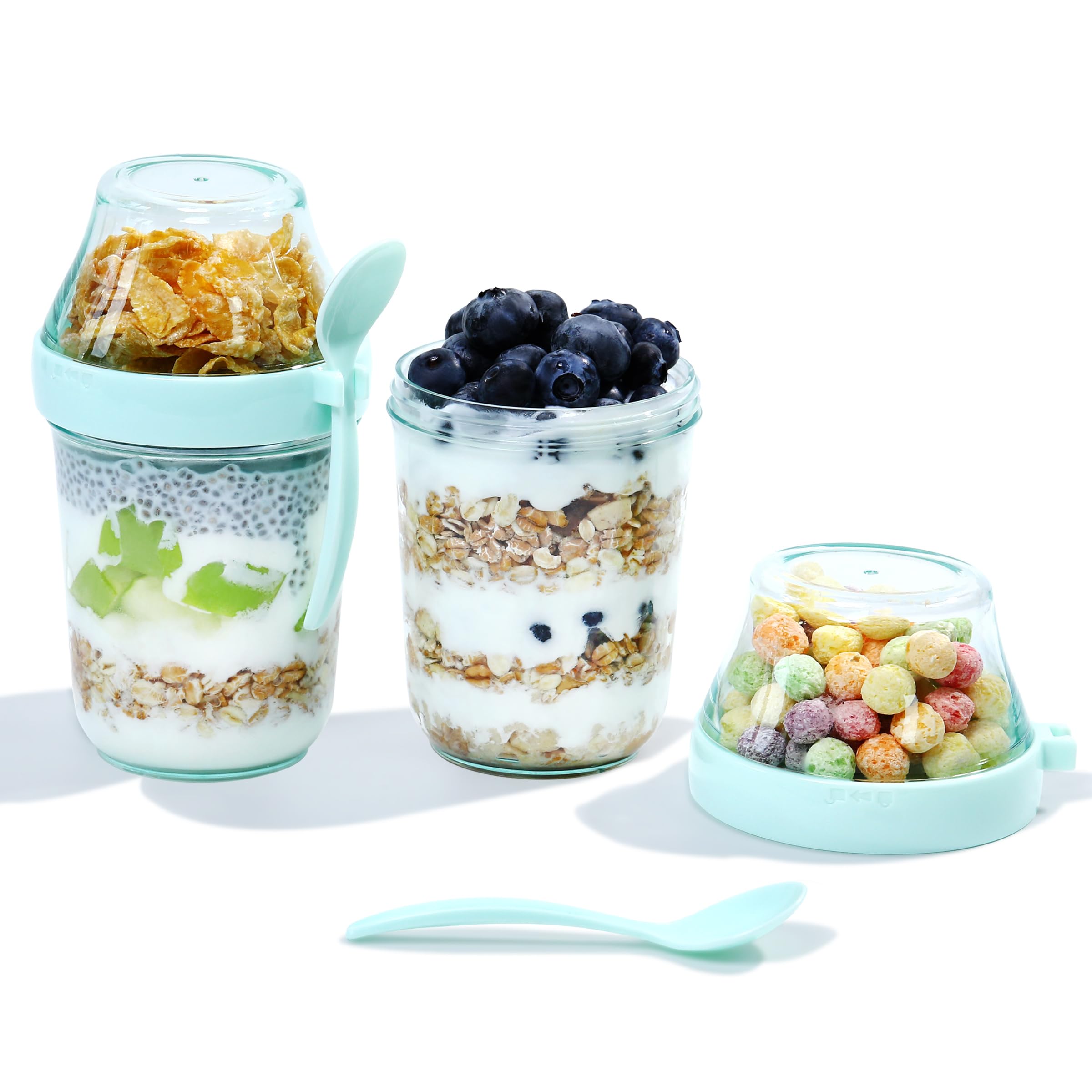 Felli On the Go Yogurt Parfait Snack Cups with Lid, Reusable Acrylic Travel Jars for Chia Pudding, Portion Control Breakfast & Lunch Containers, Small Fridge Food Storage (2, Green)