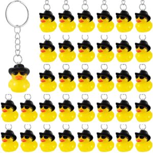 siifert 36 pcs duck keychain bulk cowboy cowgirl duck party favors resin tiny duck keychain with cowboy hat sunglasses charms pendant for kids gift halloween birthday baby shower (yellow,black)