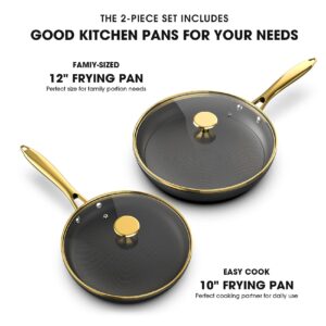 imarku Non Stick Frying Pans, Frying Pan with Lid 2Pcs - 10 Inch and 12 Inch Long Lasting Nonstick Frying Pan Cast Iron Skillets, Frying Pans Nonstick with Lid, Easy Clean Frying Pans, Christmas Gifts