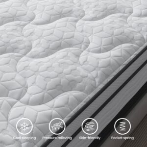 Maxzzz 14 inch Queen Hybrid Mattress in a Box, Cooling Gel Infused Memory Foam and Pocket Spring Mattress, Medium Firm, 60x80 inches