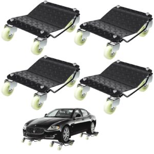 datanly set of 4 car dolly, heavy duty wheel dolly car stakes, steel 6000 lbs capacity auto vehicle moving dolly with 360 degree wheels for vehicle storage furniture mover trailer, 16" x 13"(black)