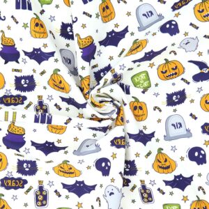 Halloween Fabric,Halloween Fat Quarters Fabric Bundles 8 PCS,Skull Pumpkin Spooky Theme Fabric 19.7 X 19.7 in for Sewing Dressmaking Thanksgiving Fall Festival Party DIY Sewing Craft Decorations