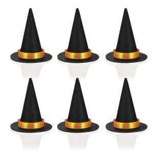 6pcs mini felt witch hats - bulk tiny wizard hats for crafts, wine bottle decor, and halloween decorations