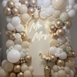 Nude White Gold Balloons, 60PCS Metallic Champagne Gold Cream White Clear Balloons White Sand Blush Beige Transparent Party Balloons for Birthday Boho Wedding Anniversary Engagement Hen Decorations