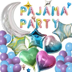 44 pieces pajama party balloons silver moon star rainbow gradient heart aluminum foil balloons purple blue latex balloons for girls women slumber party sleepover birthday party decoration (silver)