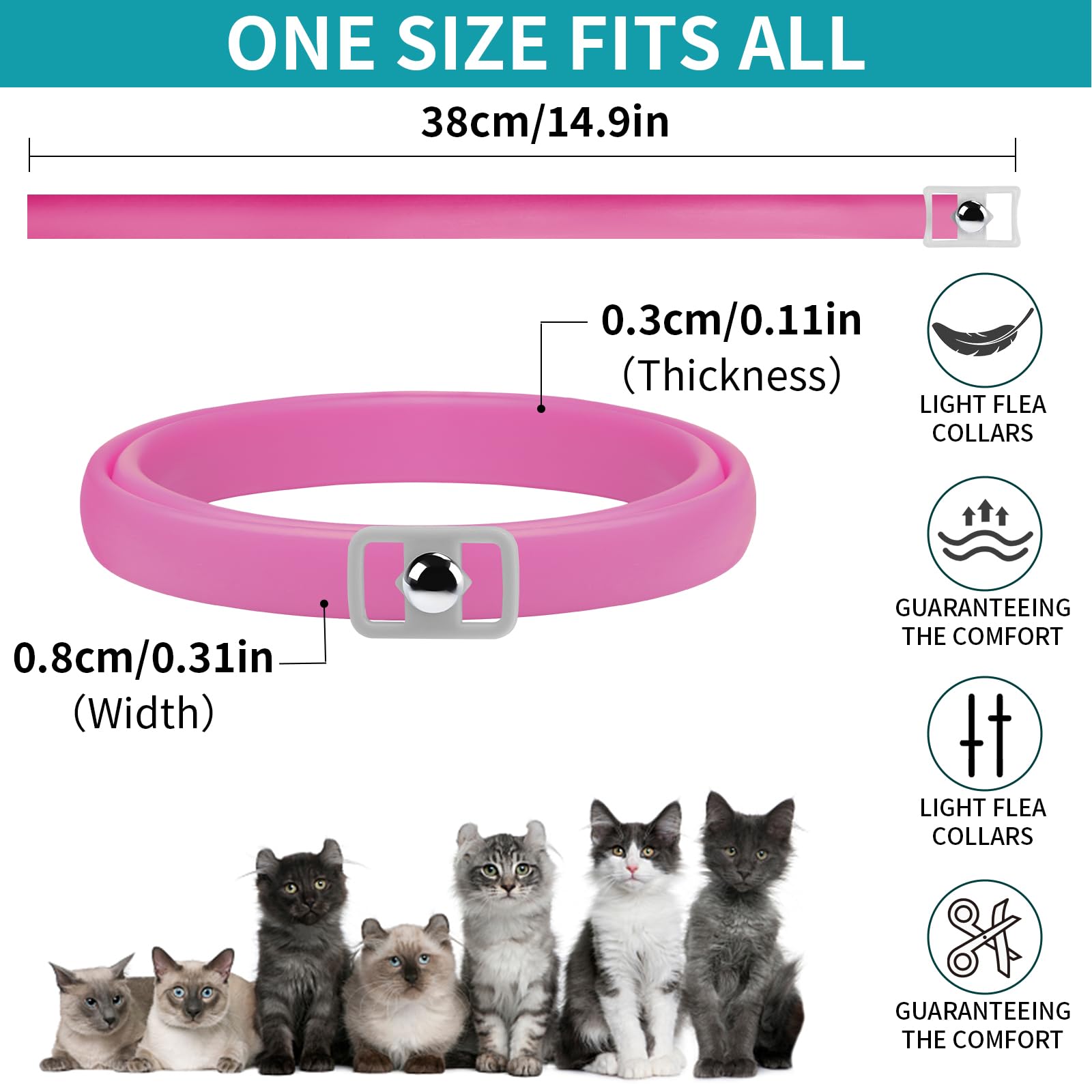 4 Pack Flea Collar for Cats, Cat Flea and Tick Collar 8 Months Cat Flea Collar Treatment Prevention, Adjustable Waterproof Cat Flea Collar Kitten Natural Tick and Flea Collar for Cat (Pink&Orange)