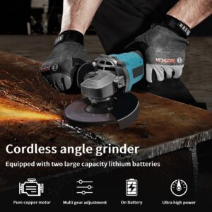 AQTZGOS Cordless Angle Grinder, 10000RPM Brushless Motor, 20V Cordless Angle Grinder Cutting Tool with 2 4.0A Batteries and Quick Charger, 4-1/2" Grinding Wheel, Cutting Wheel and Adjustable Auxiliary