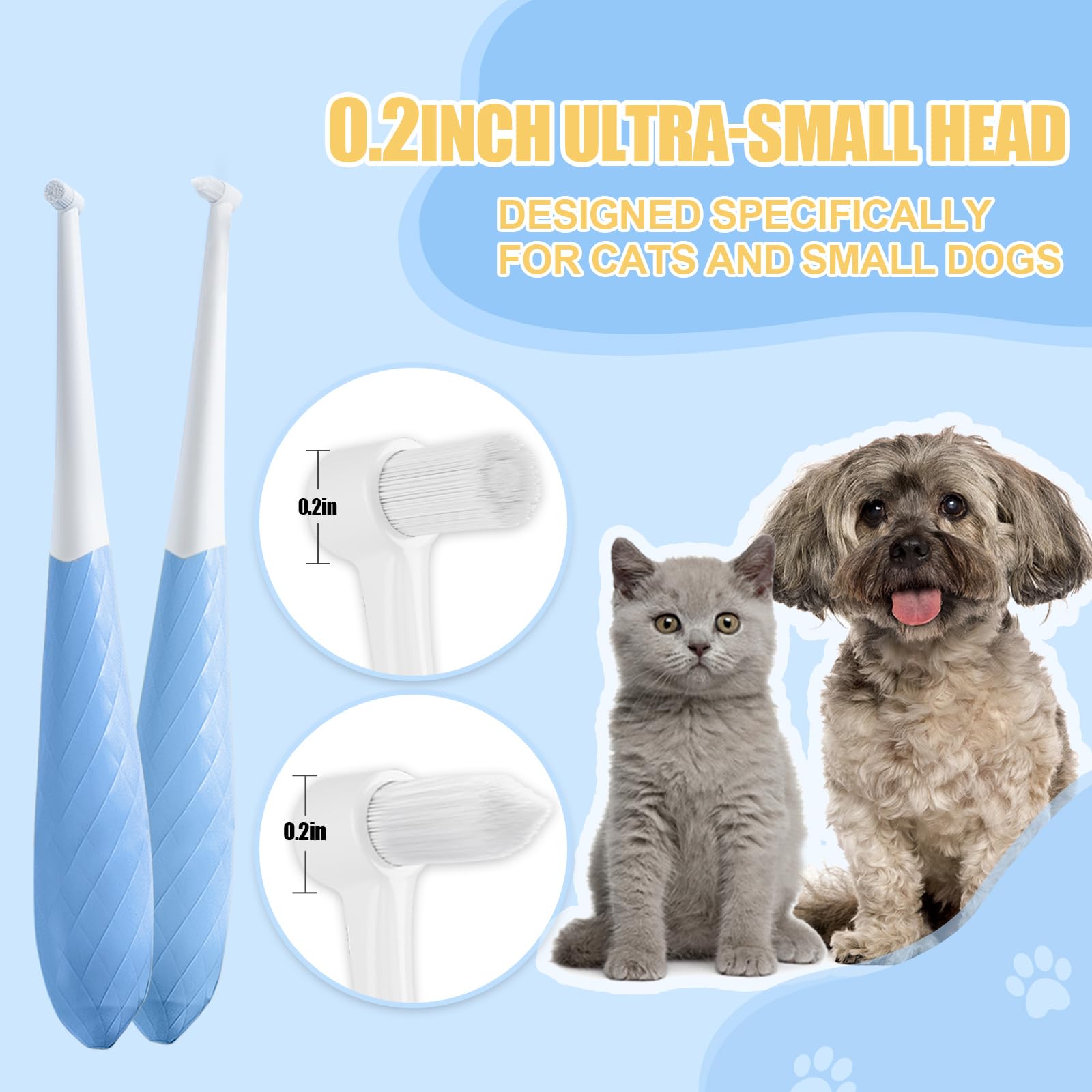 Pawsitive Vibes Cat Toothbrush, Super Mini Brush Head for cat-Finger Toothbrush for Cats, Cat Tooth Brushing Kit, Mini Head, Deep Cleaning, Gentle Bristles for Gum Care-Blue