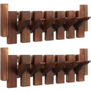 suzile 2 pack piano wooden hook gift for friends natural wood wall mounted piano coat rack with 6 flip down hook, entryway wall art hook, made of pine wood for home hotel 16 inches wide