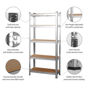 SIGNZWORLD Garage Shelving Garage Storage Shelving Units and Storage Metal Shelves for Storage Heavy Duty 5-Tie Utility Shelf Utility Shelves, 71x 35.5X 15.8 Inch (Silver)