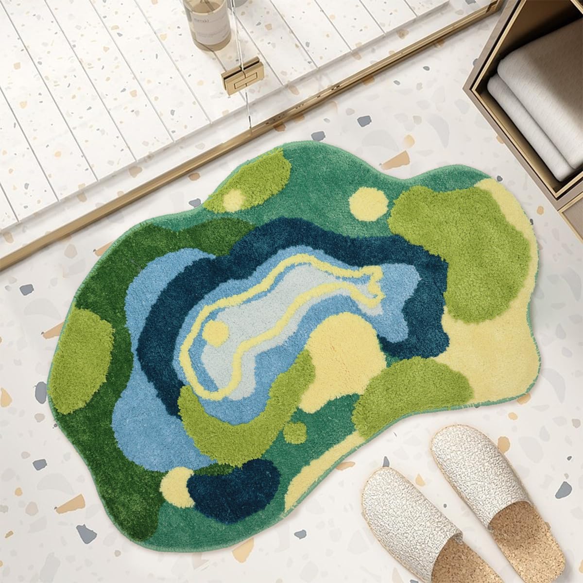 Qleewei Blue Bath Mat 3D Bathroom Moss Rug Non-Slip Soft Absorbent Area Rug for Bedroom Laundry Room Kitchen 35.4'' x 23.6'' (Dark Green)