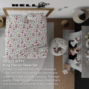 Franco Hello Kitty Holiday & Christmas Bedding Super Soft 100% Cotton Flannel Sheet Set, King, (Officially Licensed Product)